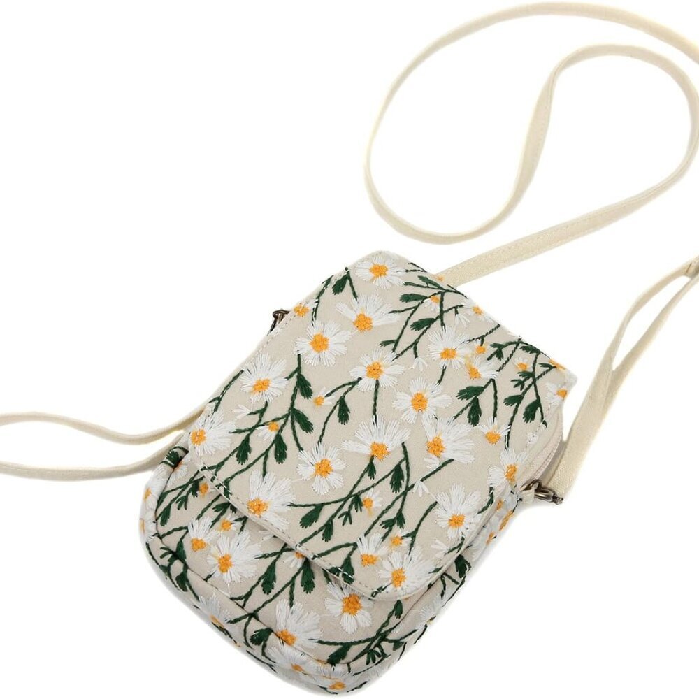 Embroidered Cute Mini Crossbody Bag for Women Small Handbags Wristlet Wallet Bag - Picture 6 of 6
